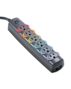 KMW62146 SMARTSOCKETS COLOR-CODED STRIP SURGE PROTECTOR, 6 OUTLETS, 6 FT CORD, 670 JOULES
