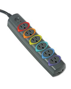 KMW62147 SMARTSOCKETS COLOR-CODED STRIP SURGE PROTECTOR, 6 OUTLETS, 7 FT CORD, 945 JOULES