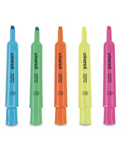 UNV08867 DESK HIGHLIGHTERS, CHISEL TIP, ASSORTED COLORS, DOZEN