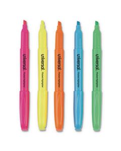 UNV08850 POCKET HIGHLIGHTERS, CHISEL TIP, ASSORTED COLORS, 5/SET