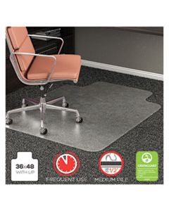 DEFCM15113 ROLLAMAT FREQUENT USE CHAIR MAT, MED PILE CARPET, FLAT, 36 X 48, LIPPED, CLEAR