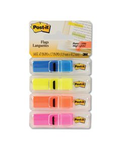 MMM6834ABX HIGHLIGHTING PAGE FLAGS, 4 BRIGHT COLORS, 4 DISPENSERS, 1/2" X 1 3/4", 35/COLOR
