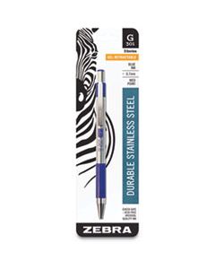 ZEB41321 G-301 RETRACTABLE GEL PEN, MEDIUM 0.7MM, BLUE INK, STAINLESS STEEL/BLUE BARREL