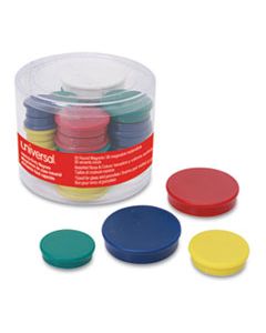 UNV31251 HIGH-INTENSITY ASSORTED MAGNETS, 3/4", 1 1/4" & 1 1/2" DIA, ASST COLORS, 30/PK