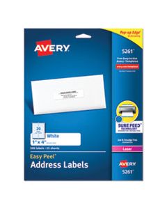 AVE5261 EASY PEEL WHITE ADDRESS LABELS W/ SURE FEED TECHNOLOGY, LASER PRINTERS, 1 X 4, WHITE, 20/SHEET, 25 SHEETS/PACK