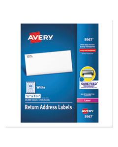 AVE5967 WHITE ADDRESS LABELS W/ SURE FEED TECHNOLOGY FOR LASER PRINTERS, LASER PRINTERS, 0.5 X 1.75, WHITE, 80/SHEET, 250 SHEETS/BOX