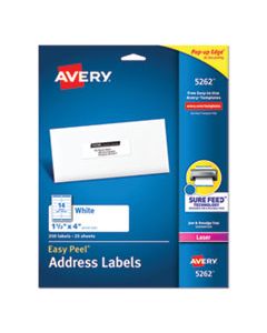 AVE5262 EASY PEEL WHITE ADDRESS LABELS W/ SURE FEED TECHNOLOGY, LASER PRINTERS, 1.33 X 4, WHITE, 14/SHEET, 25 SHEETS/PACK