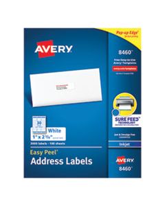 AVE8460 EASY PEEL WHITE ADDRESS LABELS W/ SURE FEED TECHNOLOGY, INKJET PRINTERS, 1 X 2.63, WHITE, 30/SHEET, 100 SHEETS/BOX