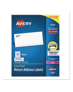 AVE5155 EASY PEEL WHITE ADDRESS LABELS W/ SURE FEED TECHNOLOGY, LASER PRINTERS, 0.66 X 1.75, WHITE, 60/SHEET, 100 SHEETS/PACK