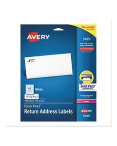AVE5195 EASY PEEL WHITE ADDRESS LABELS W/ SURE FEED TECHNOLOGY, LASER PRINTERS, 0.66 X 1.75, WHITE, 60/SHEET, 25 SHEETS/PACK