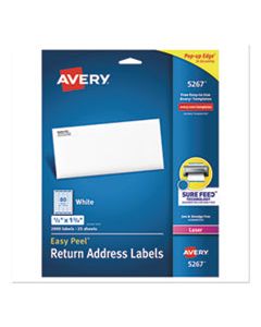 AVE5267 EASY PEEL WHITE ADDRESS LABELS W/ SURE FEED TECHNOLOGY, LASER PRINTERS, 0.5 X 1.75, WHITE, 80/SHEET, 25 SHEETS/PACK