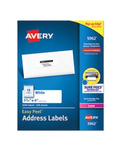 AVE5962 EASY PEEL WHITE ADDRESS LABELS W/ SURE FEED TECHNOLOGY, LASER PRINTERS, 1.33 X 4, WHITE, 14/SHEET, 250 SHEETS/BOX