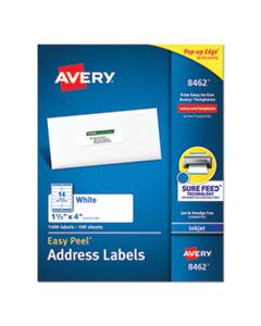 AVE8462 EASY PEEL WHITE ADDRESS LABELS W/ SURE FEED TECHNOLOGY, INKJET PRINTERS, 1.33 X 4, WHITE, 14/SHEET, 100 SHEETS/BOX