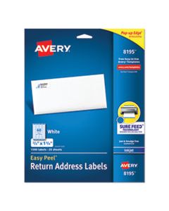 AVE8195 EASY PEEL WHITE ADDRESS LABELS W/ SURE FEED TECHNOLOGY, INKJET PRINTERS, 0.66 X 1.75, WHITE, 60/SHEET, 25 SHEETS/PACK