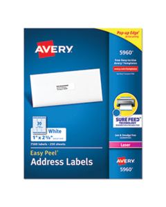 AVE5960 EASY PEEL WHITE ADDRESS LABELS W/ SURE FEED TECHNOLOGY, LASER PRINTERS, 1 X 2.63, WHITE, 30/SHEET, 250 SHEETS/PACK