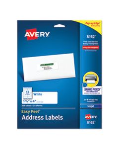 AVE8162 EASY PEEL WHITE ADDRESS LABELS W/ SURE FEED TECHNOLOGY, INKJET PRINTERS, 1.33 X 4, WHITE, 14/SHEET, 25 SHEETS/PACK