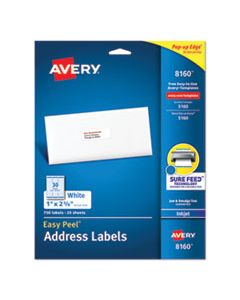 AVE8160 EASY PEEL WHITE ADDRESS LABELS W/ SURE FEED TECHNOLOGY, INKJET PRINTERS, 1 X 2.63, WHITE, 30/SHEET, 25 SHEETS/PACK