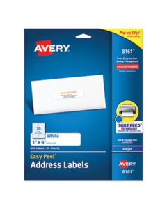 AVE8161 EASY PEEL WHITE ADDRESS LABELS W/ SURE FEED TECHNOLOGY, INKJET PRINTERS, 1 X 4, WHITE, 20/SHEET, 25 SHEETS/PACK