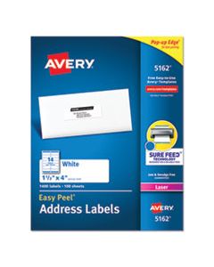 AVE5162 EASY PEEL WHITE ADDRESS LABELS W/ SURE FEED TECHNOLOGY, LASER PRINTERS, 1.33 X 4, WHITE, 14/SHEET, 100 SHEETS/BOX
