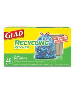 CLO78542BX TALL KITCHEN BLUE RECYCLING BAGS, 13 GAL, 0.9 MIL, 27.38" X 24", TRANSLUCENT BLUE, 45/BOX