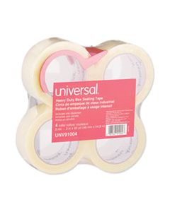 UNV91004 HEAVY-DUTY BOX SEALING TAPE WITH DISPENSER, 3" CORE, 1.88" X 60 YDS, CLEAR, 4/BOX
