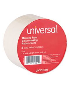 UNV51301 GENERAL-PURPOSE MASKING TAPE, 3" CORE, 24 MM X 54.8 M, BEIGE, 3/PACK