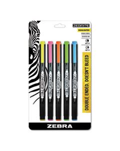 ZEB75005 ZEBRITE ECO DOUBLE-ENDED HIGHLIGHTER, CHISEL/BULLET TIP, ASSORTED COLORS, 5/SET