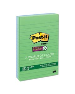 MMM6603SST RECYCLED NOTES IN BORA BORA COLORS, LINED, 4 X 6, 90-SHEET, 3/PACK