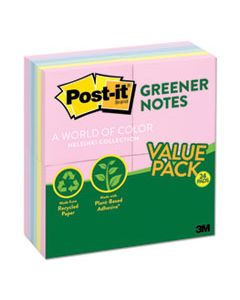 MMM654RP24AP RECYCLED NOTE PADS, 3 X 3, ASSORTED HELSINKI COLORS, 100-SHEET, 24/PACK