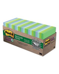 MMM65424SSTCP RECYCLED NOTES IN BORA BORA COLORS, 3 X 3, 70-SHEET, 24/PACK