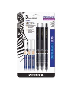 ZEB10613 DELGUARD MECHANICAL PENCIL, 0.5 MM, HB (#2.5), BLACK LEAD, BLACK BARREL, 3/PACK