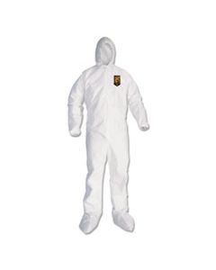 KCC46123 A30 ELASTIC BACK AND CUFF HOODED/BOOTS COVERALLS, WHITE, LARGE, 25/CARTON