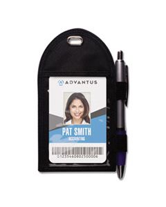 AVT75648 BADGE HOLDER WITH PEN LOOP, VERTICAL, 3 1/4" X 6", BLACK, 12/BOX