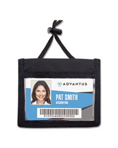 AVT75452 ID BADGE HOLDER W/CONVENTION NECK POUCH, HORIZONTAL, 4 X 2 1/4, BLACK, 12/PACK