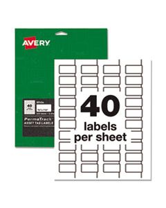 AVE61525 PERMATRACK DURABLE WHITE ASSET TAG LABELS, LASER PRINTERS, 0.75 X 1.5, WHITE, 40/SHEET, 8 SHEETS/PACK