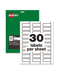 AVE61526 PERMATRACK DURABLE WHITE ASSET TAG LABELS, LASER PRINTERS, 0.75 X 2, WHITE, 30/SHEET, 8 SHEETS/PACK