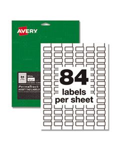 AVE61527 PERMATRACK DURABLE WHITE ASSET TAG LABELS, LASER PRINTERS, 0.5 X 1, WHITE, 84/SHEET, 8 SHEETS/PACK