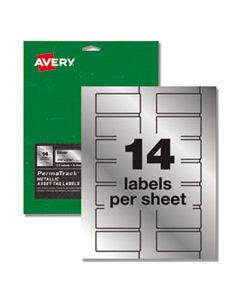 AVE61528 PERMATRACK METALLIC ASSET TAG LABELS, LASER PRINTERS, 1.25 X 2.75, SILVER, 14/SHEET, 8 SHEETS/PACK