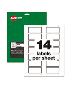 AVE61529 PERMATRACK DURABLE WHITE ASSET TAG LABELS, LASER PRINTERS, 1.25 X 2.75, WHITE, 14/SHEET, 8 SHEETS/PACK