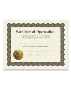 COS930000 READY-TO-USE CERTIFICATES, 11 X 8.5, IVORY/BROWN, APPRECIATION, 6/PACK