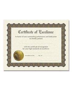 COS930600 READY-TO-USE CERTIFICATES, 11 X 8.5, IVORY/BROWN, EXCELLENCE, 6/PACK