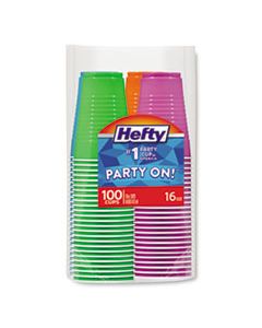 RFPC21637 EASY GRIP DISPOSABLE PLASTIC PARTY CUPS, 16 OZ, ASSORTED COLORS, 100/PACK