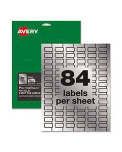 AVE60519 PERMATRACK METALLIC ASSET TAG LABELS, LASER PRINTERS, 0.5 X 1, SILVER, 84/SHEET, 8 SHEETS/PACK