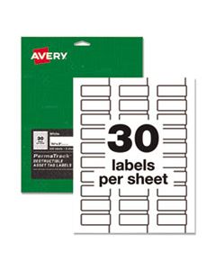 AVE60531 PERMATRACK DESTRUCTIBLE ASSET TAG LABELS, LASER PRINTERS, 0.75 X 2, WHITE, 30/SHEET, 8 SHEETS/PACK