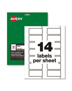 AVE60537 PERMATRACK DESTRUCTIBLE ASSET TAG LABELS, LASER PRINTERS, 1.25 X 2.75, WHITE, 14/SHEET, 8 SHEETS/PACK