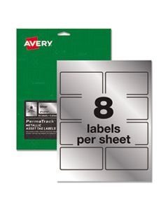 AVE61520 PERMATRACK METALLIC ASSET TAG LABELS, LASER PRINTERS, 2 X 3.75, SILVER, 8/SHEET, 8 SHEETS/PACK