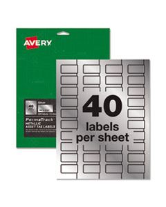 AVE61523 PERMATRACK METALLIC ASSET TAG LABELS, LASER PRINTERS, 0.75 X 1.5, METALLIC SILVER, 40/SHEET, 8 SHEETS/PACK