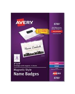 AVE8780 MAGNETIC STYLE NAME BADGE KIT, HORIZONTAL, 4 X 3, WHITE, 24/PACK