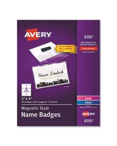 AVE8781 MAGNETIC STYLE NAME BADGE KIT, HORIZONTAL, 4" X 3", WHITE, 48/PACK