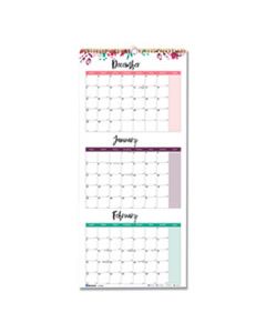 REDC171129 3-MONTH WALL CALENDAR, 12.25 X 27, FLORAL, 2024